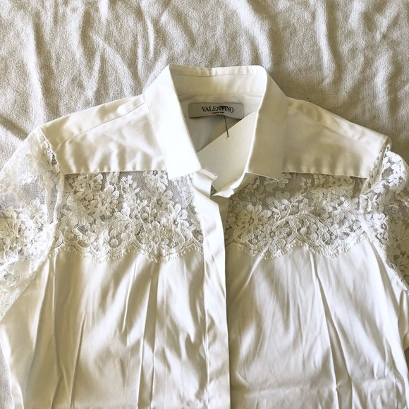 Valentino White Short Sleeve Button-up Blouse L - Picture 6 of 8
